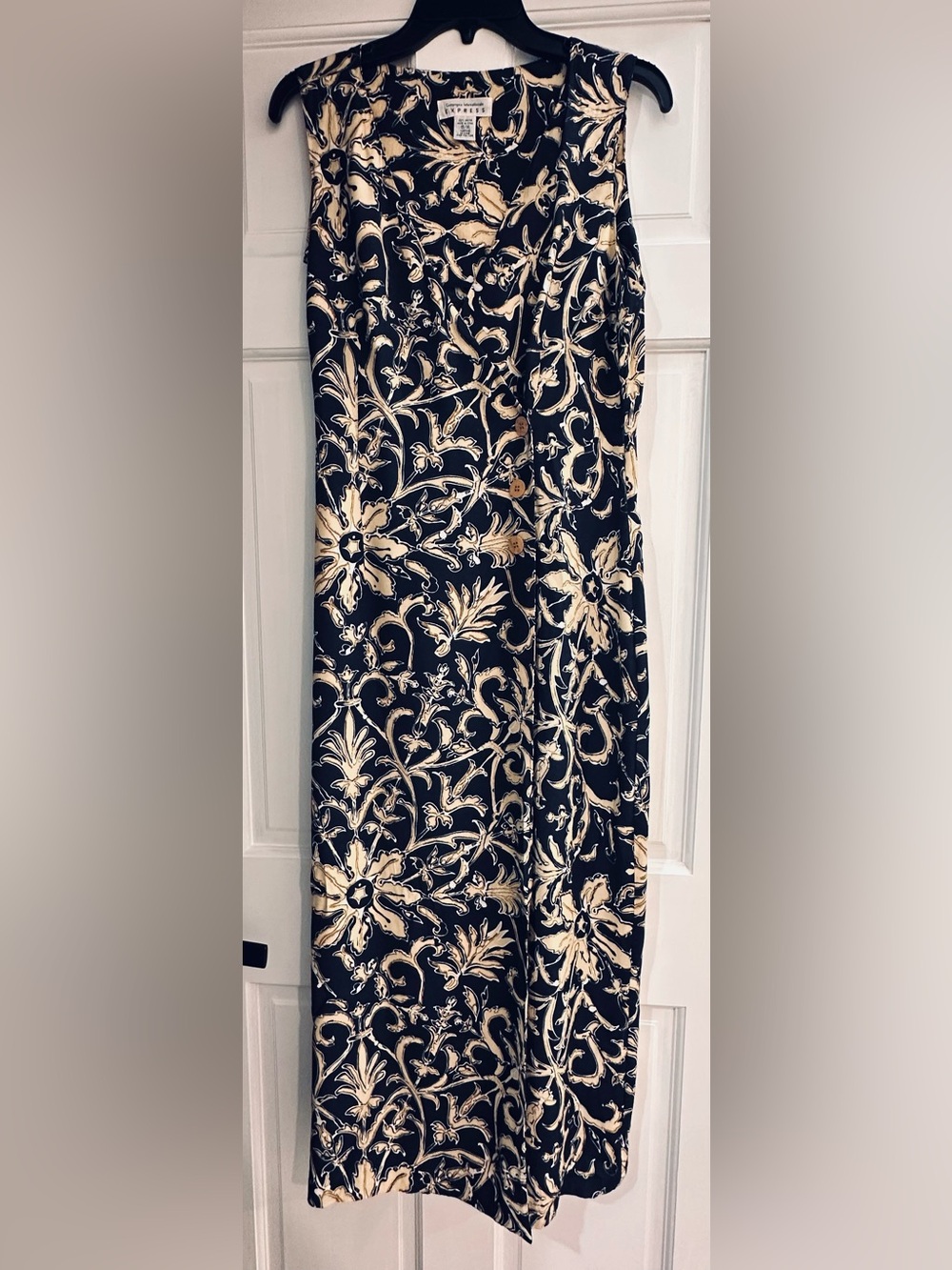 Vintage 90th Campagnie Internationale Express Navy and Cream Floral Rayon Dress